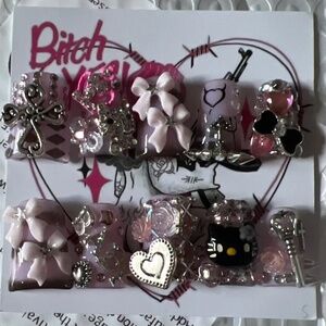 glam y2k gyaru kawaii cyberpunk harajuku pink hell0 k1tty duck press-on nails
